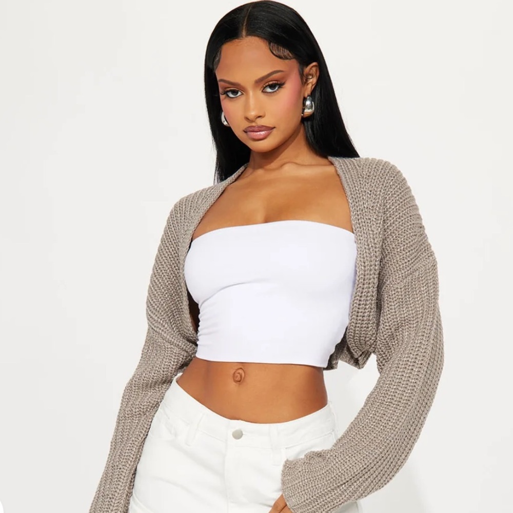 Fashion Nova Taupe Cropped Knit Shrug